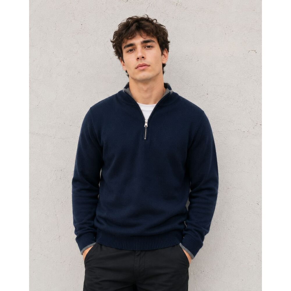 Tie Bar Men's Navy Blue Quarter Zip Knit Sweater Medium Cotton Blend